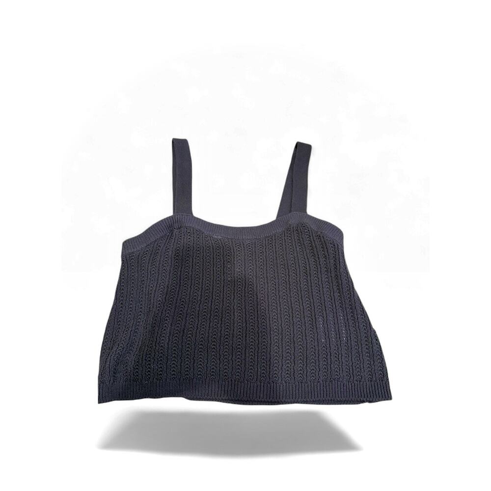 Billabong Knit Crop Tank Top XL Black Ribbed Square Neck Boho Beach - Picture 2 of 5